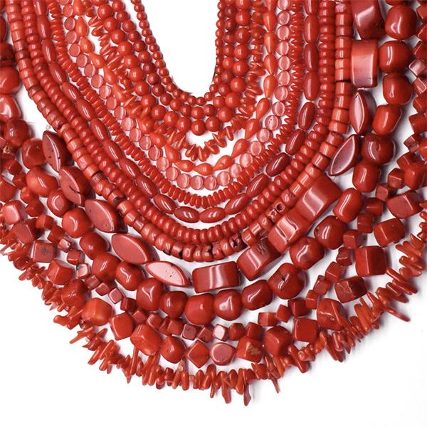 Coral Beads, Sponge Coral Beads, and Red Apple Coral Beads in All Shapes and Sizes