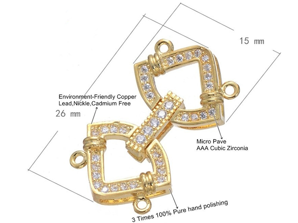 Gold Plated Folder Over Clasp | Two Strand Clasp | Gold Plated | AAA Cubic Zirconia