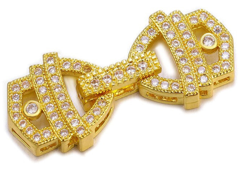 Ornate Triple Yellow Gold Plated Fold Over Clasp with Cubic Zirconia