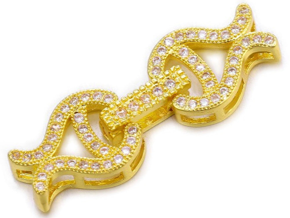 Gold Plated Fold Over Clasp with Cubic Zirconia 