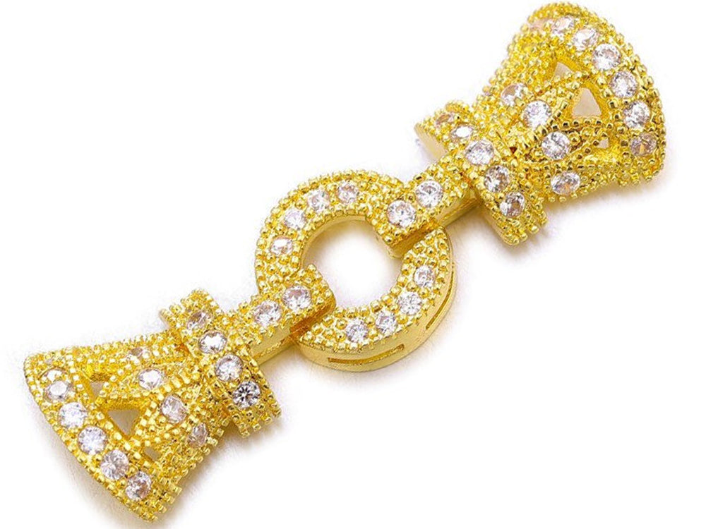 Ornate Yellow Gold Plated Fold Over Clasps and AAA Cubic Zirconia Beads