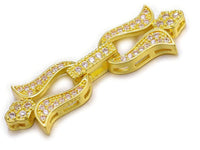 Triple Yellow Gold Plated Fold Over Clasps with Cubic Zirconia 