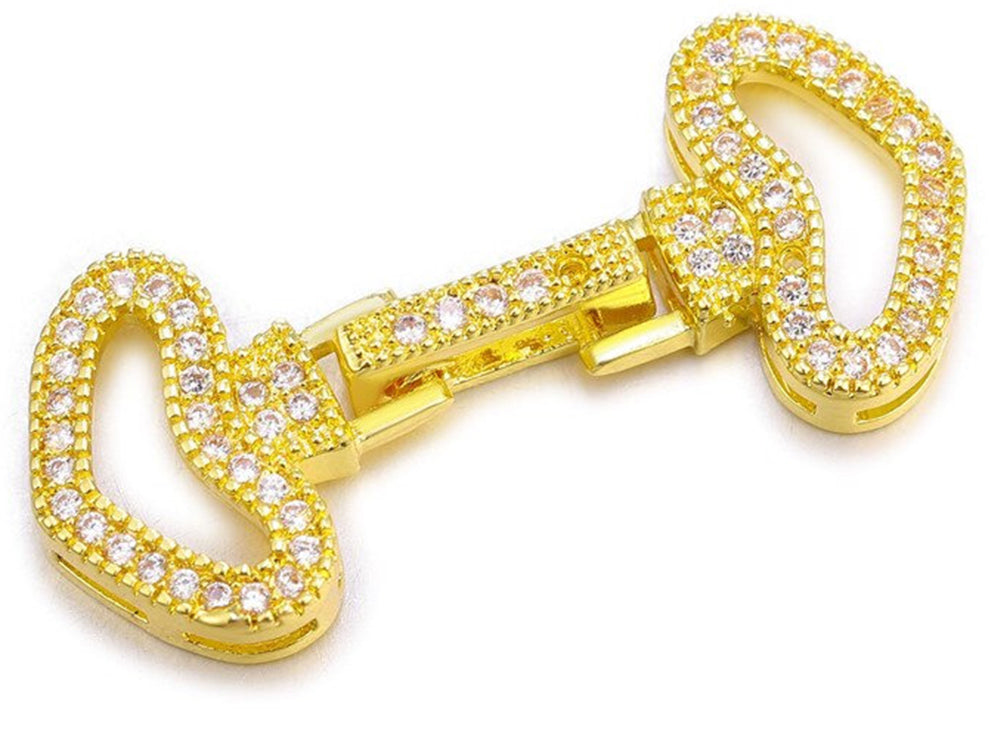 Yellow Gold Plated Fold Over Clasp with Cubic Zirconia