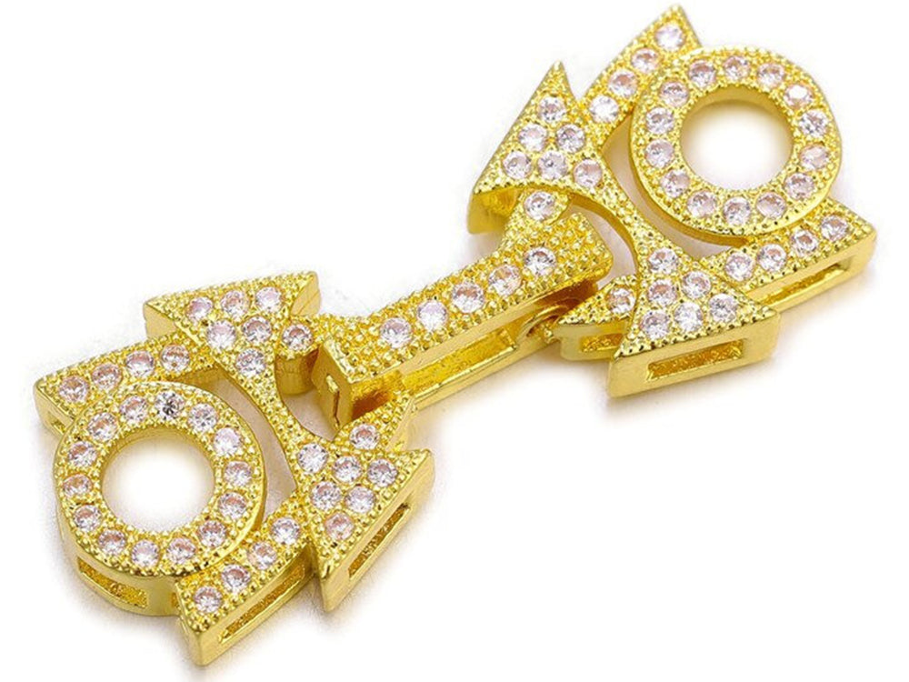 Triple Yellow Gold Plated Fold Over Clasp with Cubic Zirconia