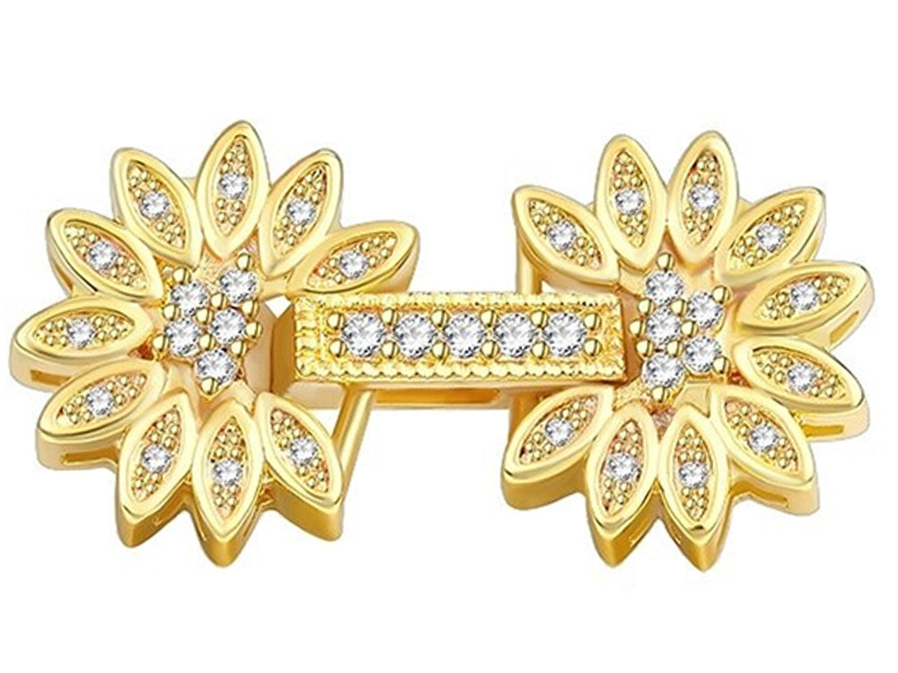 Triple Yellow Gold Plated Fold Over Clasp with Cubic Zirconia