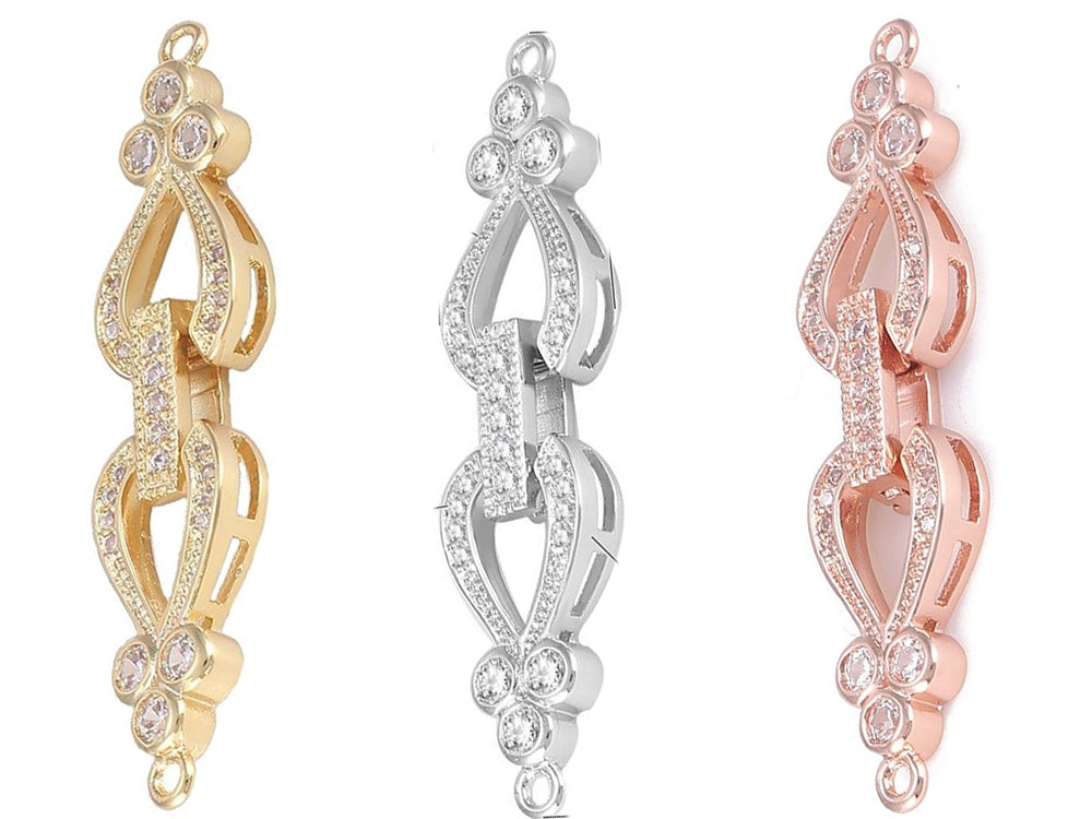 Gold Plated Fold Over Clasps in Yellow Gold, White Gold, and Rose Gold with Cubic Zirconia