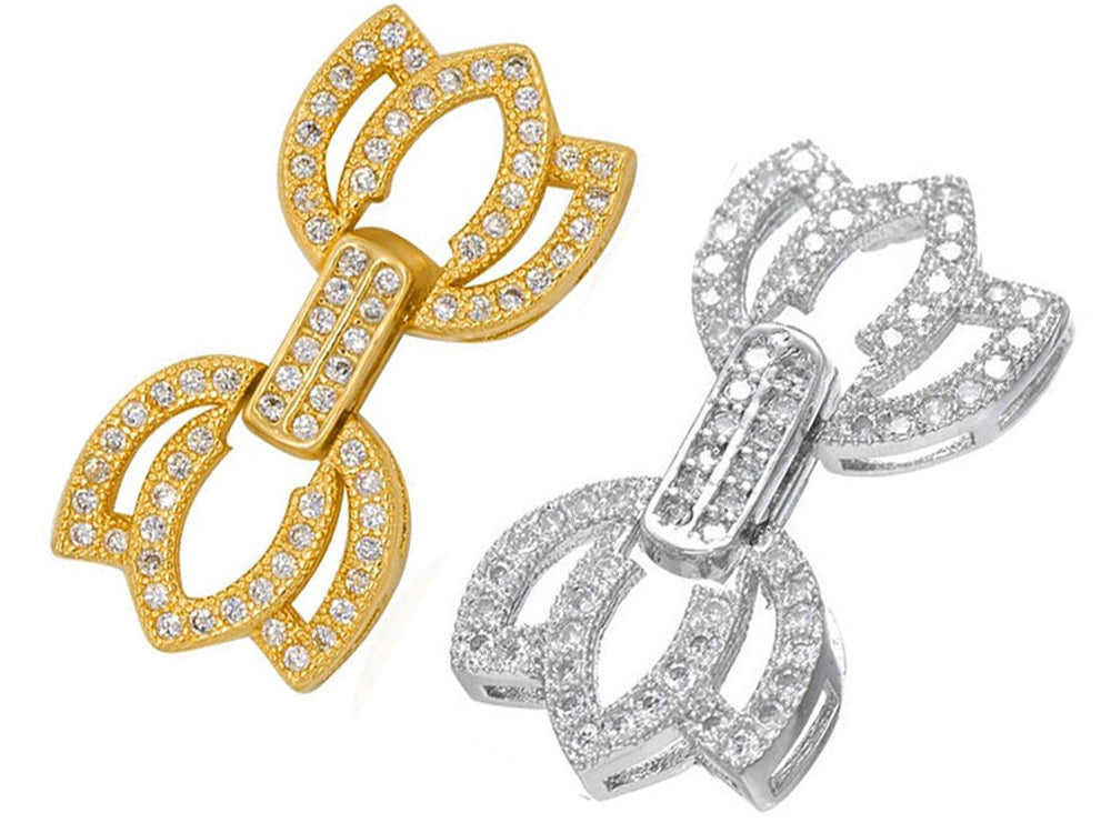 Yellow and White Gold Plated Fold Over Clasp with Cubic Zirconia