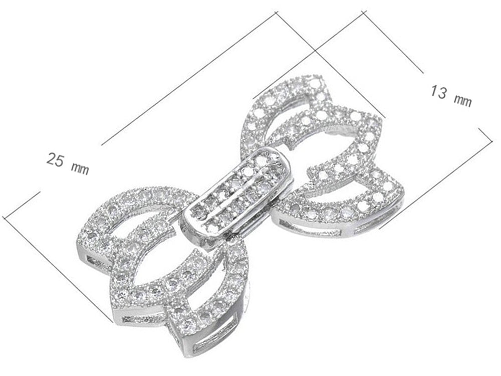 White Gold Plated Fold Over Clasp with Cubic Zirconia 