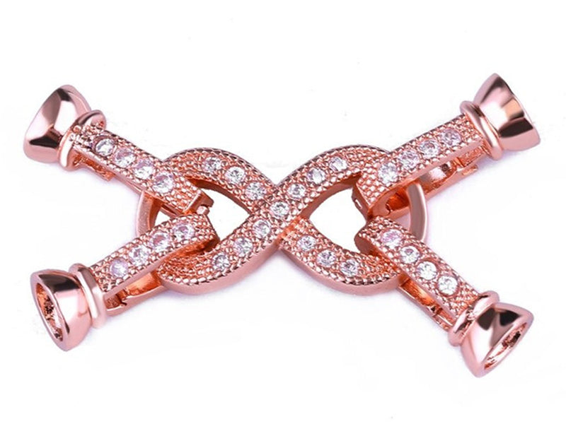 Rose Gold Plated Figure 8 Two Strand Clasp with Cubic Zirconia