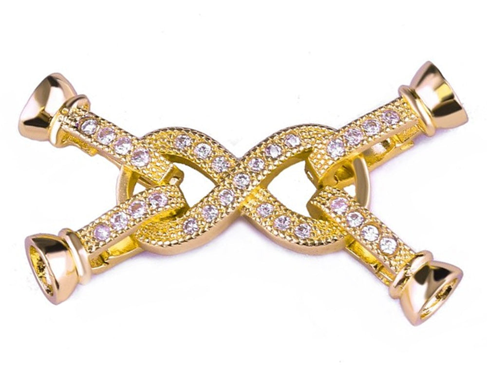 Yellow Gold Plated Figure 8 Two Strand Clasp with Cubic Zirconia