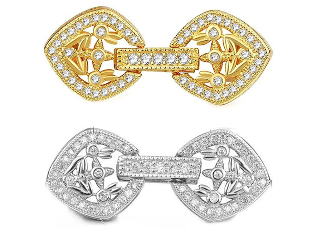 Ornate Triple Gold Plated Fold Over Clasps with Cubic Zirconia