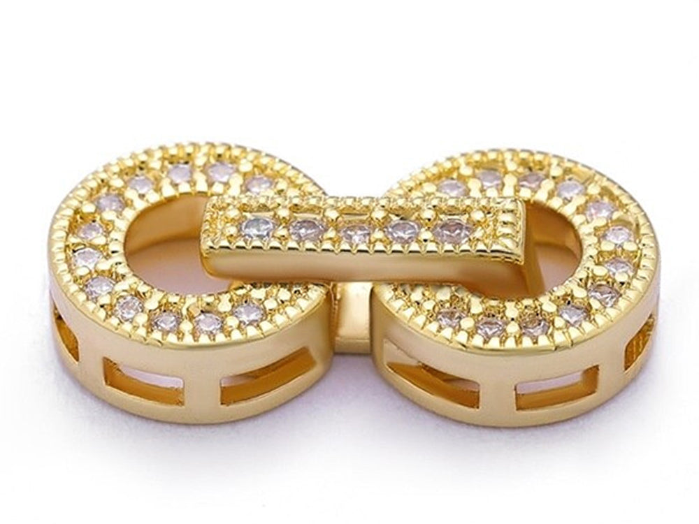 Triple Yellow Gold Plated Fold Over Clasp with Cubic Zirconia In Circle Design