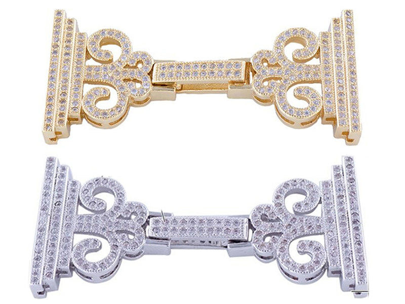 Ornate Yellow and White Gold Plated Fold Over Clasp with Cubic Zirconia