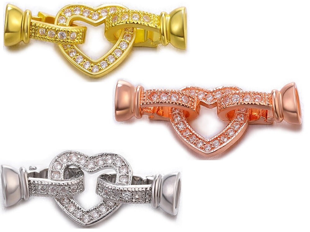 Heart Shaped Gold Plated Clasps with Cubic Zirconia