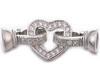 Triple White Gold Plated Heart Shaped Clasp with Cubic Zirconia