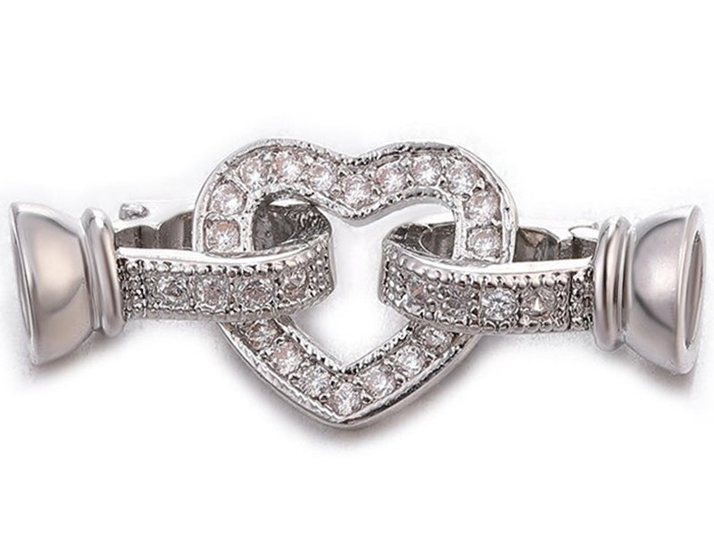 Triple White Gold Plated Heart Shaped Clasp with Cubic Zirconia