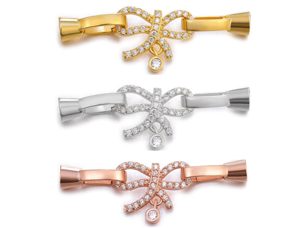 Bow Shaped Connectors with Cubic Zirconia and Triple Gold Plated