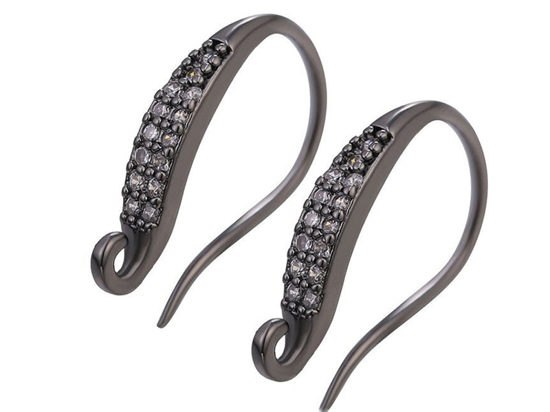 Triple Black Plated Earring Hooks with Cubic Zirconia