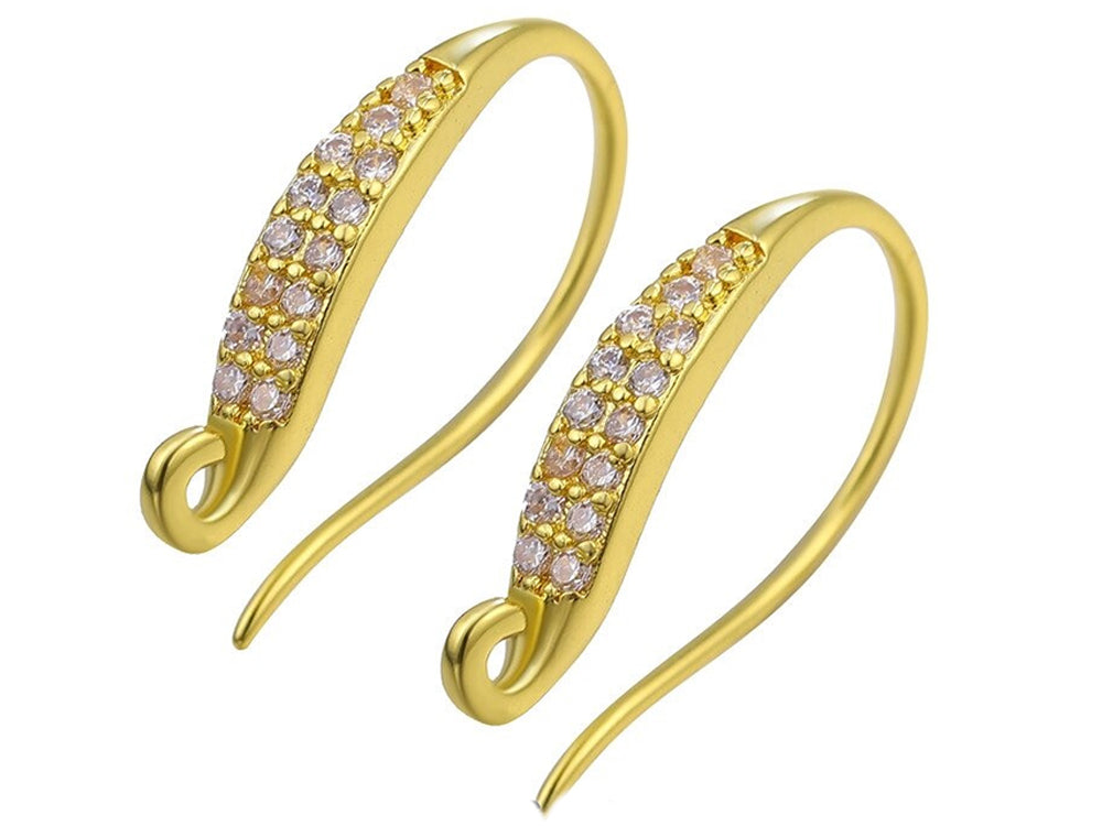 Triple Yellow Gold Plated Earring Hooks with Cubic Zirconia