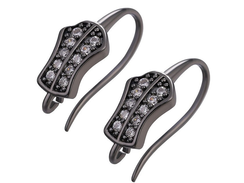 Triple Black Plated Earring Hooks with Cubic Zirconia