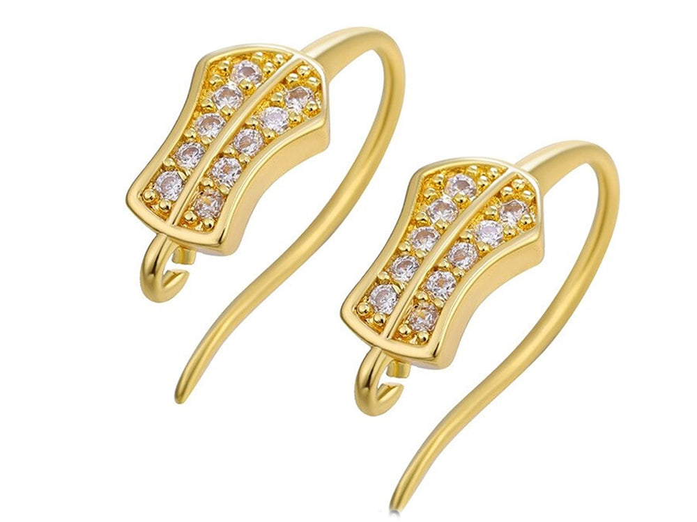 Triple Yellow Gold Plated Earring Hooks with Cubic Zirconia