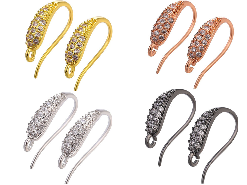 Gold Plated Earring Wires with Cubic Zirconia in 4 Color Options