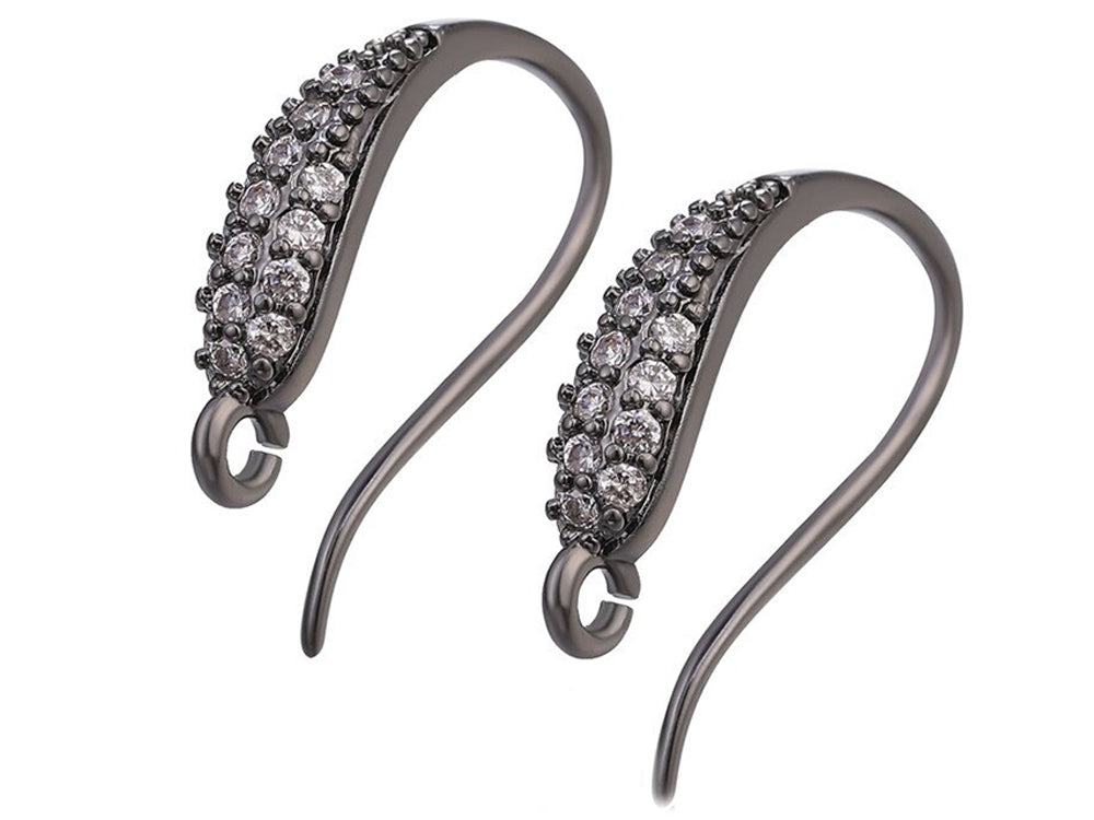 Black Plated Earring Hooks with Cubic Zirconia