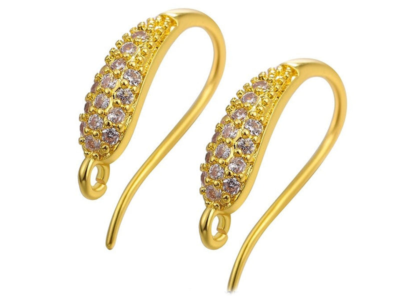 Yellow Gold Plated Earring Hooks with Cubic Zirconia