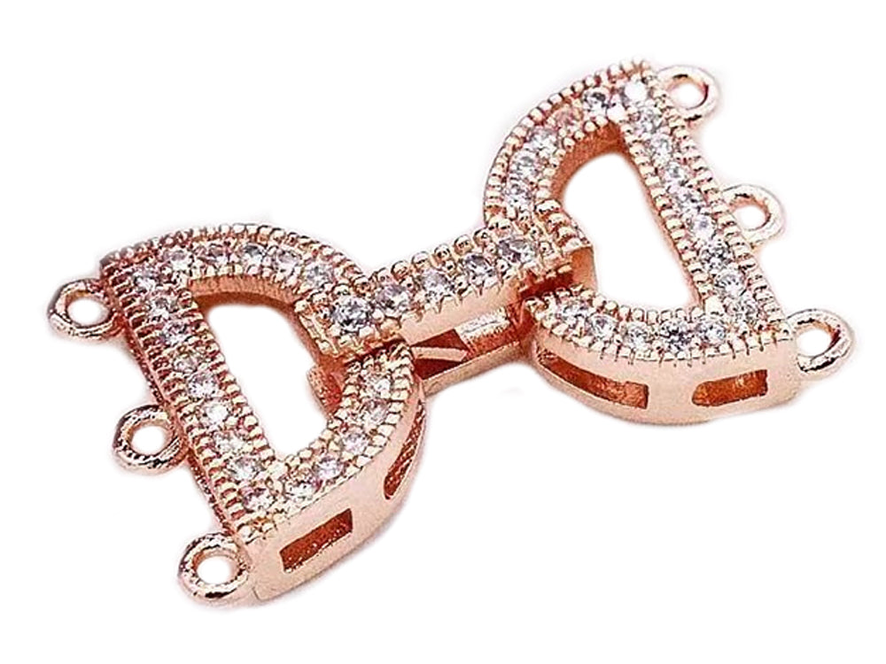 Rose Gold Plated Three Strand Fold Over Clasp With Cubic Zirconia