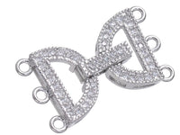 White Gold Plated Three Strand Fold Over Clasp With Cubic Zirconia