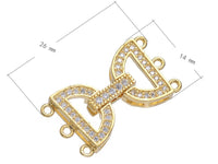 Yellow Gold Plated Three Strand Fold Over Clasp With Cubic Zirconia