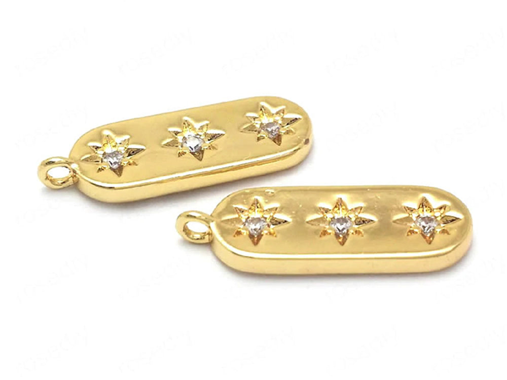 24K Gold Plated Charms or Pendants with 3 Cubic Zirconia Encrusted Stars
