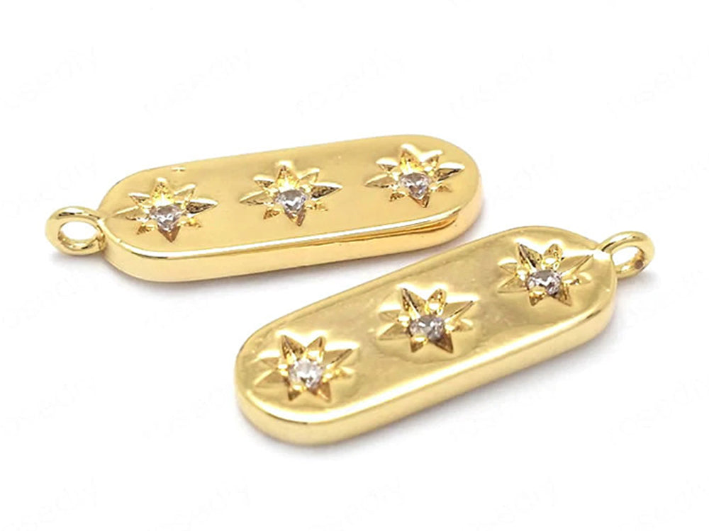 24K Gold Plated Charms or Pendants with Cubic Zirconia Encrusted Stars Side Angle