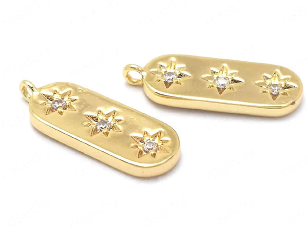 24K Gold Plated Charms or Pendants with Cubic Zirconia Encrusted Stars