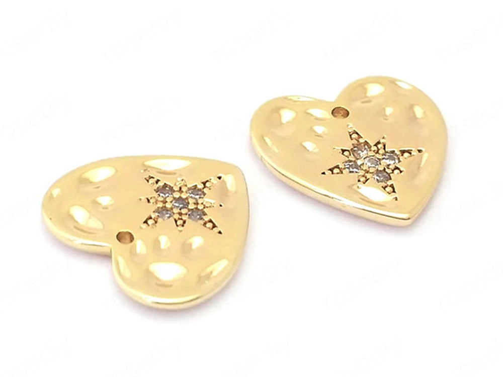 24K Gold Plated Heart Shaped Charms or Pendants