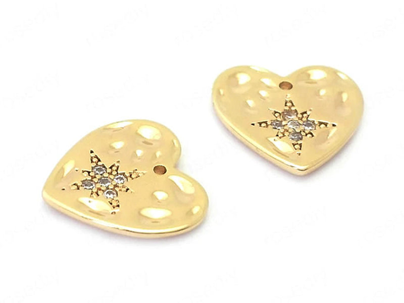 24K Gold Plated Heart Shaped Charms or Pendants Front