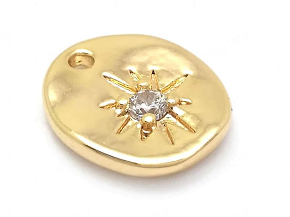 24K Gold Plated Oval Charm with Cubic Zirconia Starburst Design