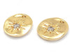 24K Gold Plated Oval Charm with Cubic Zirconia Starburst Design Side