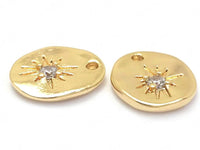 24K Gold Plated Oval Charm with Cubic Zirconia Starburst Design Side by Side