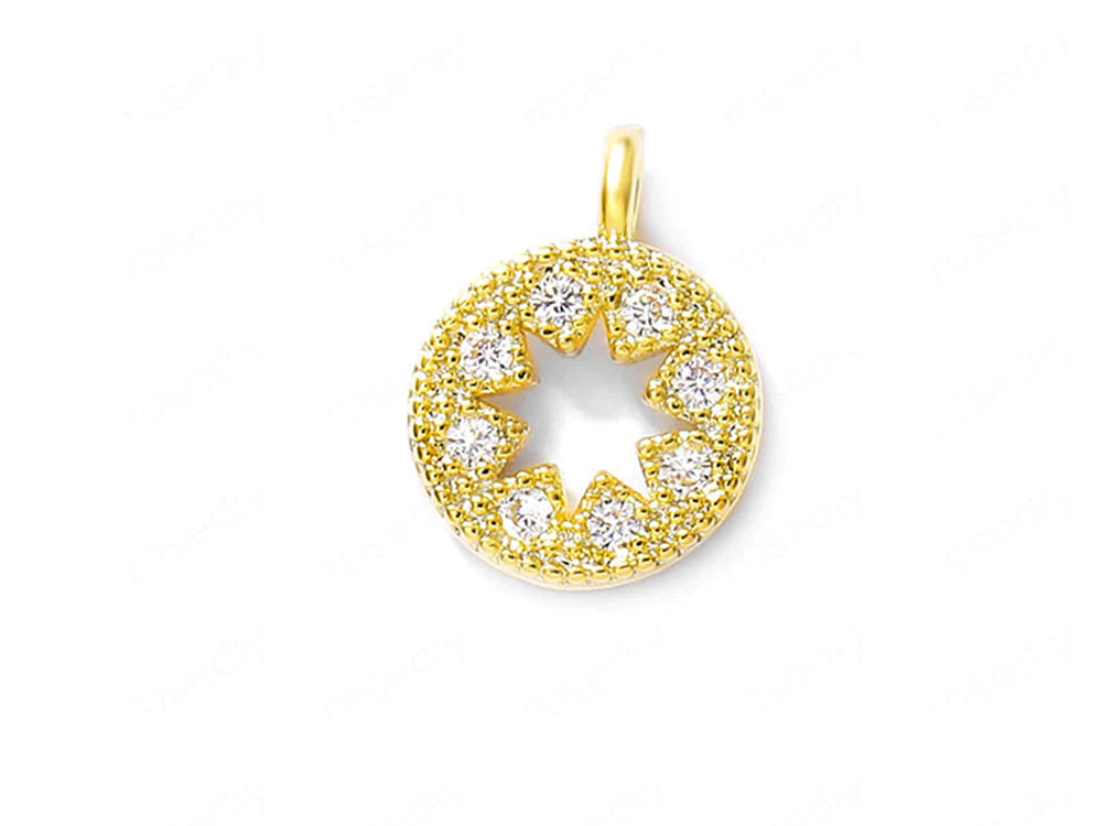 24K Gold Plated Coin Shaped Pendant with Cubic Zirconia and Star Design