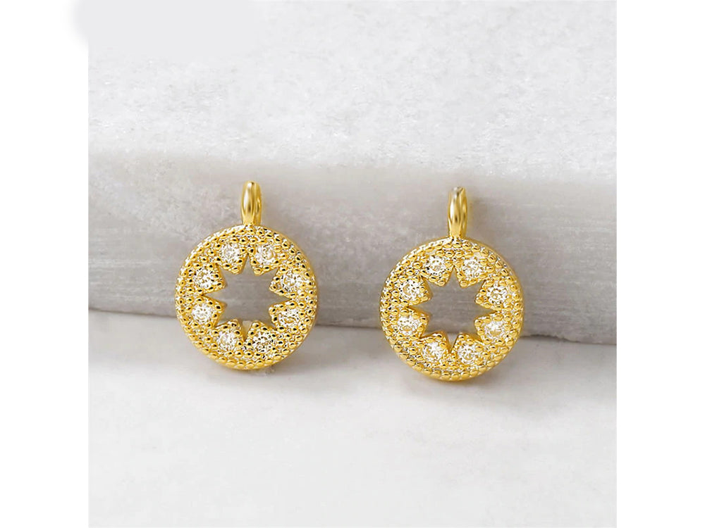 24K Gold Plated Charms with Star Design and Cubic Zirconia