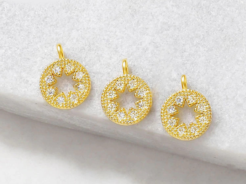 24K Gold Plated Charms with Cubic Zirconia Encrusted Star Design