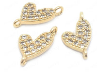 24K Gold Plated Heart Shaped Charms with Cubic Zirconia Side