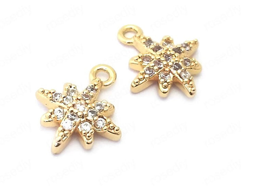 24K Gold Plated Star Charms/Pendants with Cubic Zirconia
