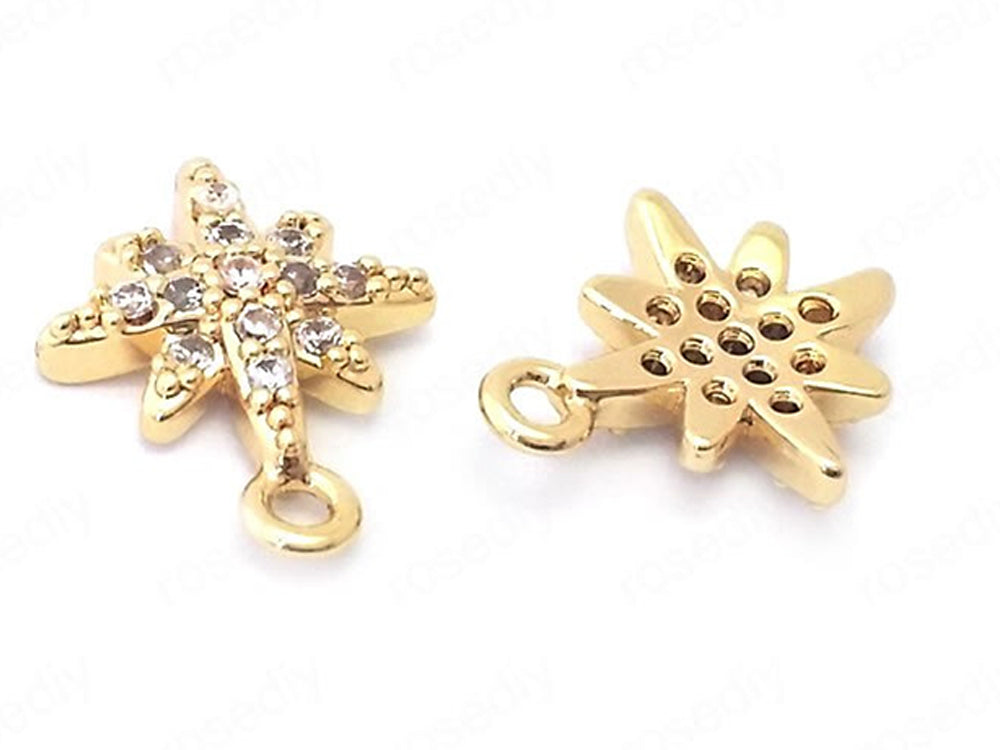 24K Gold Plated Star Charms/Pendants with Cubic Zirconia Back