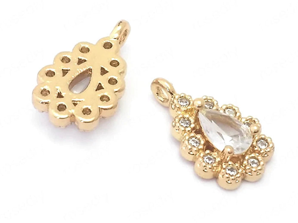 24K Gold Plated Charms with Cubic Zirconia Backside