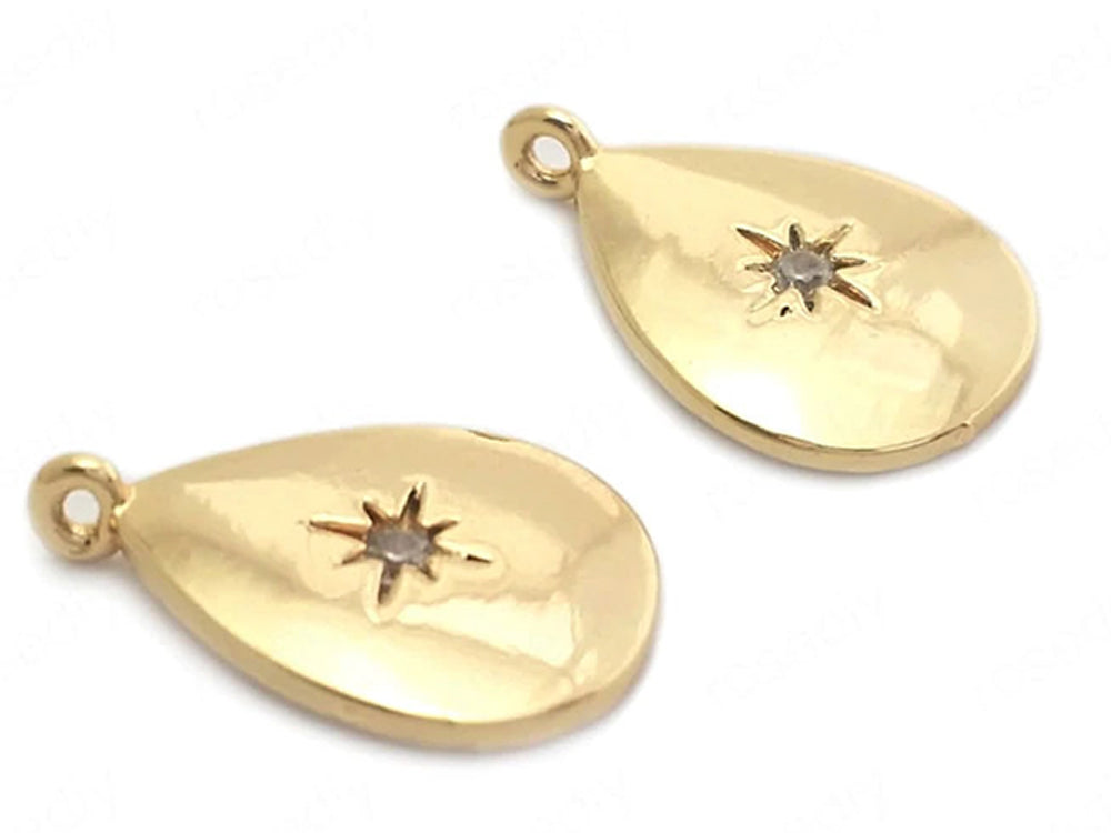 24K Gold Plated Charms with Starburst Design and Cubic Zirconia