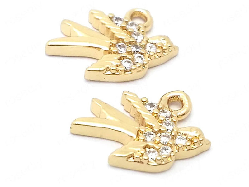  24K Bird Charms/Pendants with Cubic Zirconia Close Up