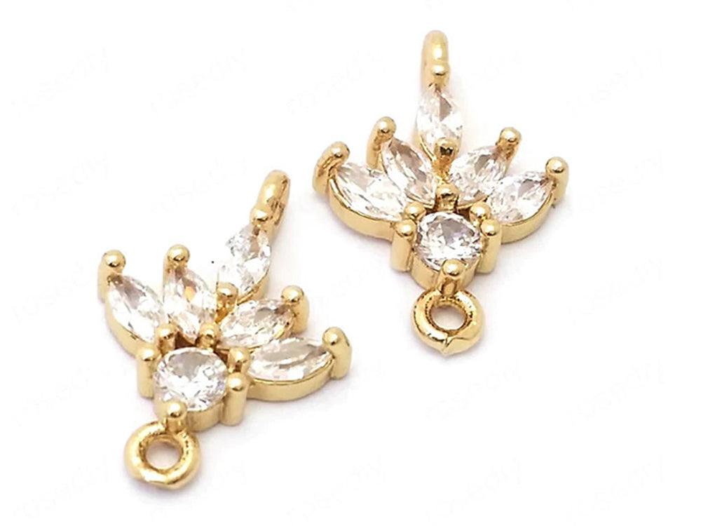 24K Gold Plated Flower Charms/Pendant with Cubic Zirconia