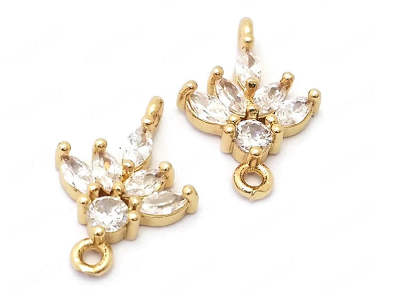 24K Gold Plated Flower Charms/Pendant with Cubic Zirconia